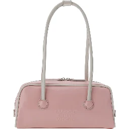 Baguette Pink Shoulder Bag with Logo Lettering on the Front in Leather for Women