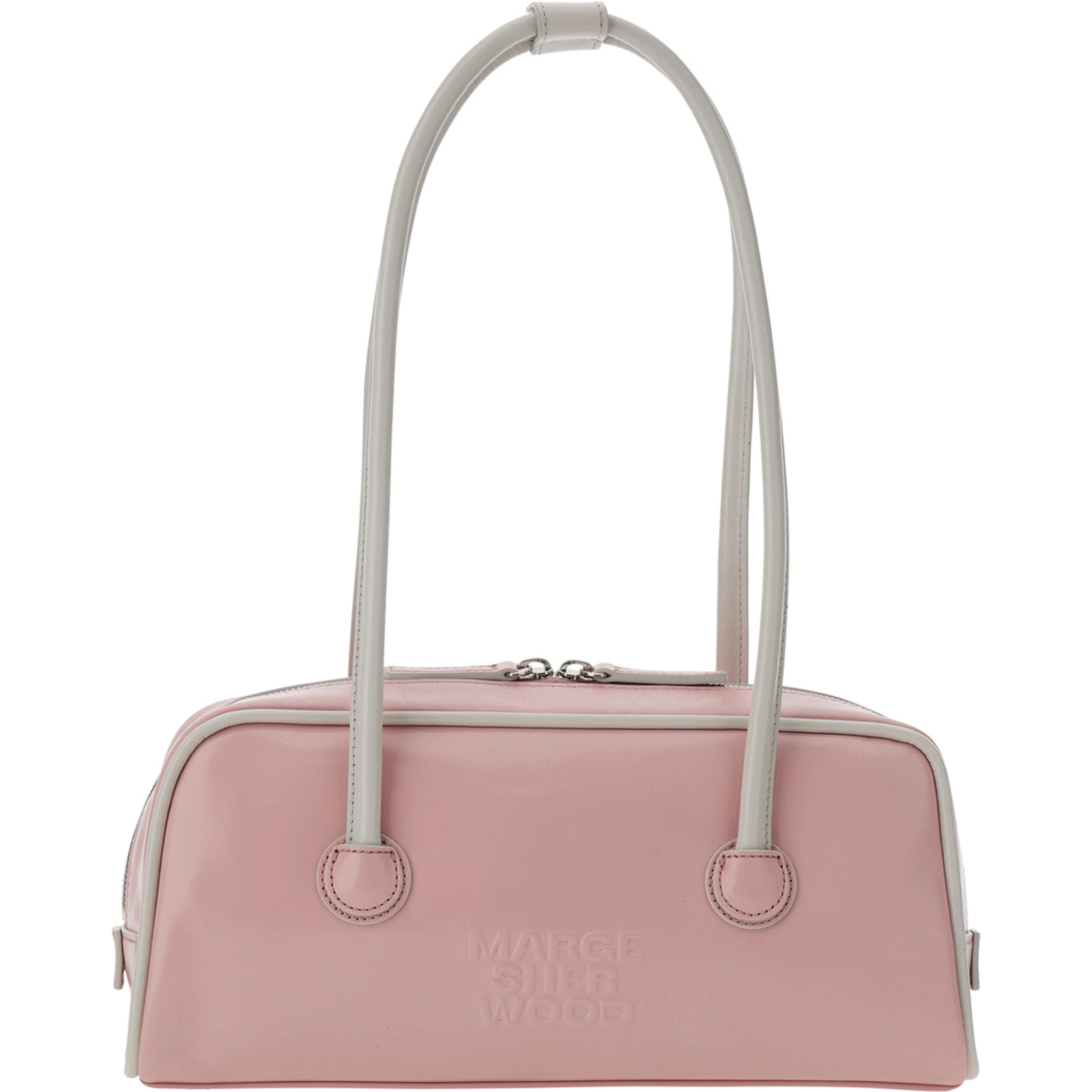 Baguette Pink Shoulder Bag with Logo Lettering on the Front in Leather for Women