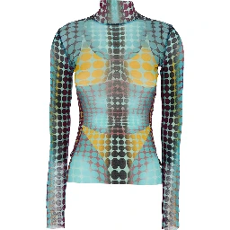 Multicolor High Neck Top with All-Over Print in Tech Fabric for Women
