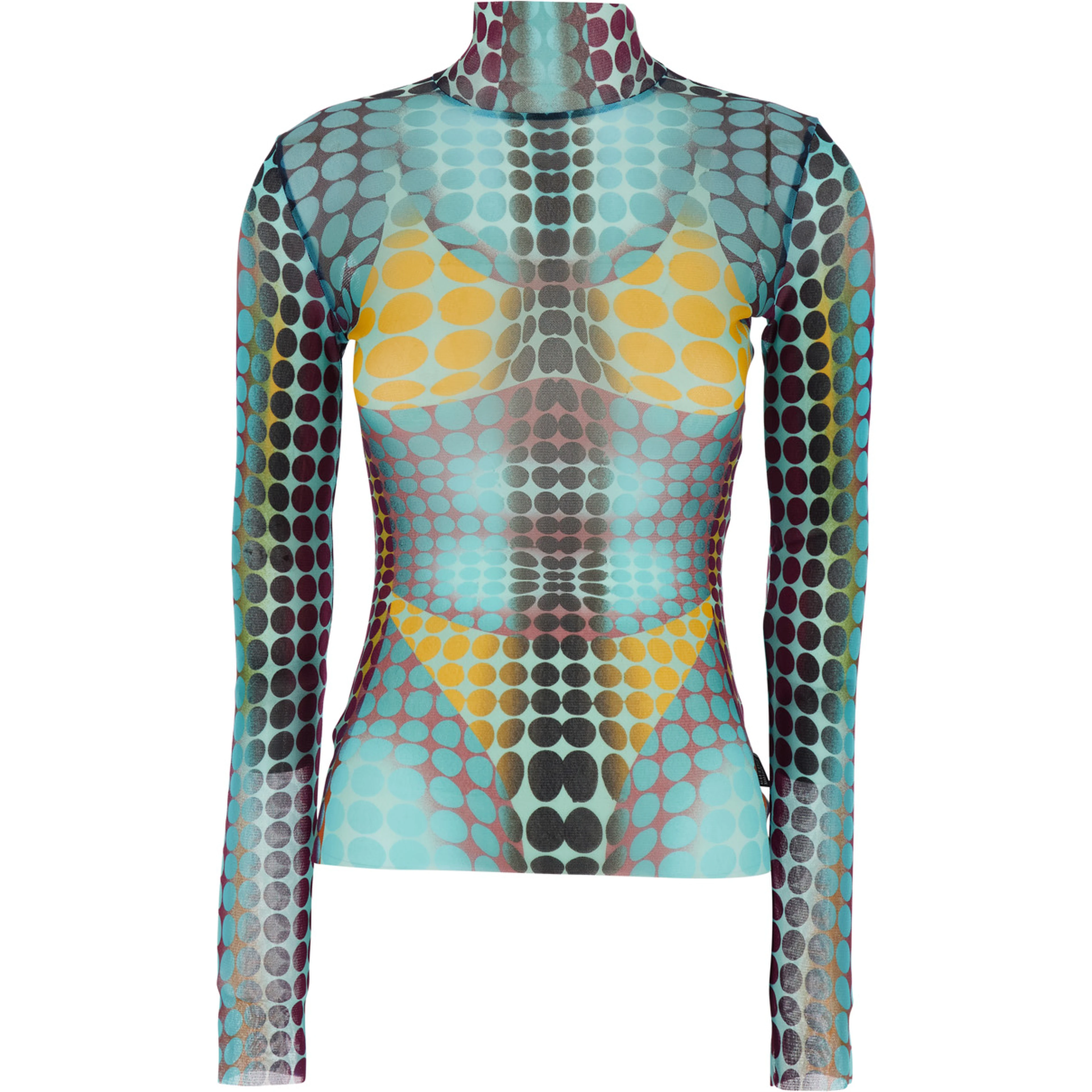 Multicolor High Neck Top with All-Over Print in Tech Fabric for Women