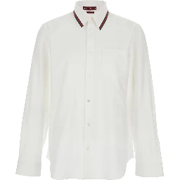 White Shirt with Web Collar in Cotton for Men