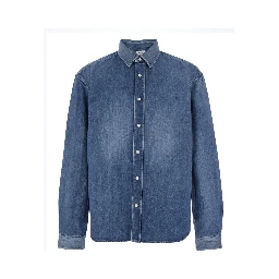 Blue Denim Long Sleeve Shirt with Front Logo for Men