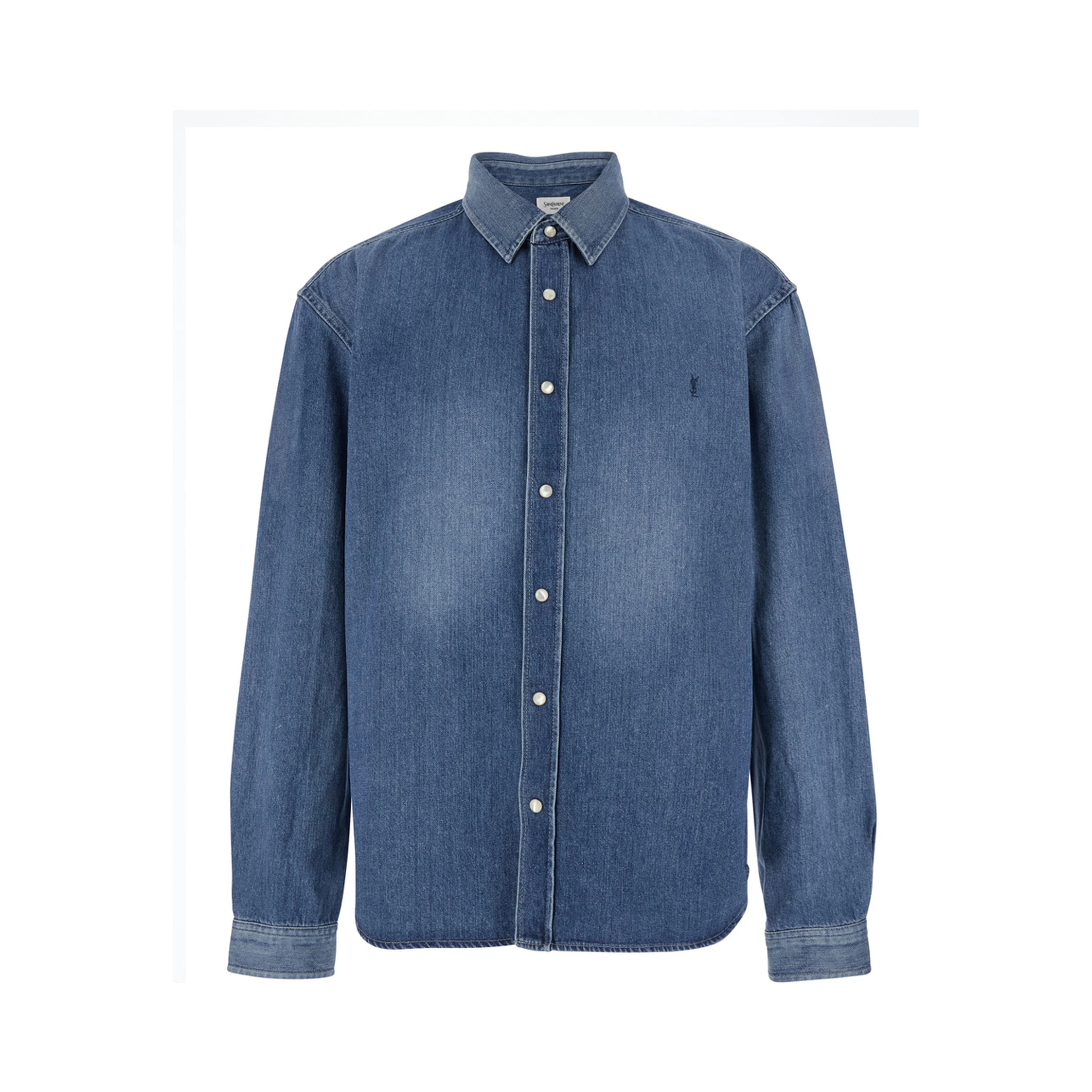 Blue Denim Long Sleeve Shirt with Front Logo for Men