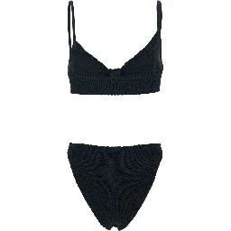 Alicia Black Bikini with Thin Fixed Straps and Front Knot in Tech Fabric for Women