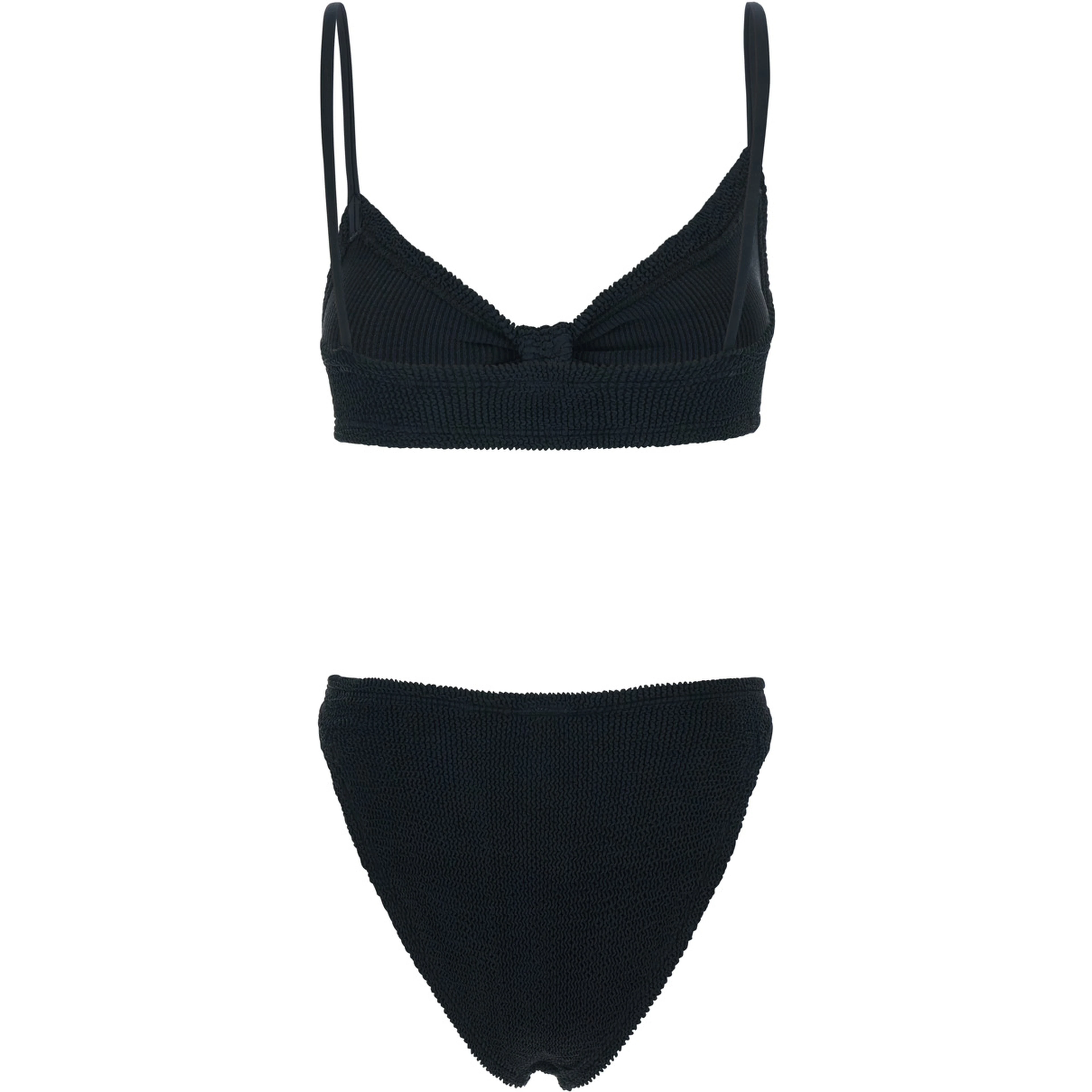 Alicia Black Bikini with Thin Fixed Straps and Front Knot in Tech Fabric for Women