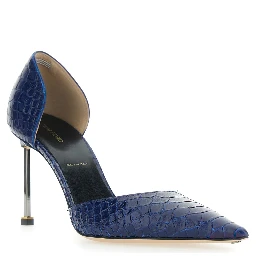 DOrsay Blue Pumps with Stiletto Heel and Crocodile-Embossed Effect in Leather for Women