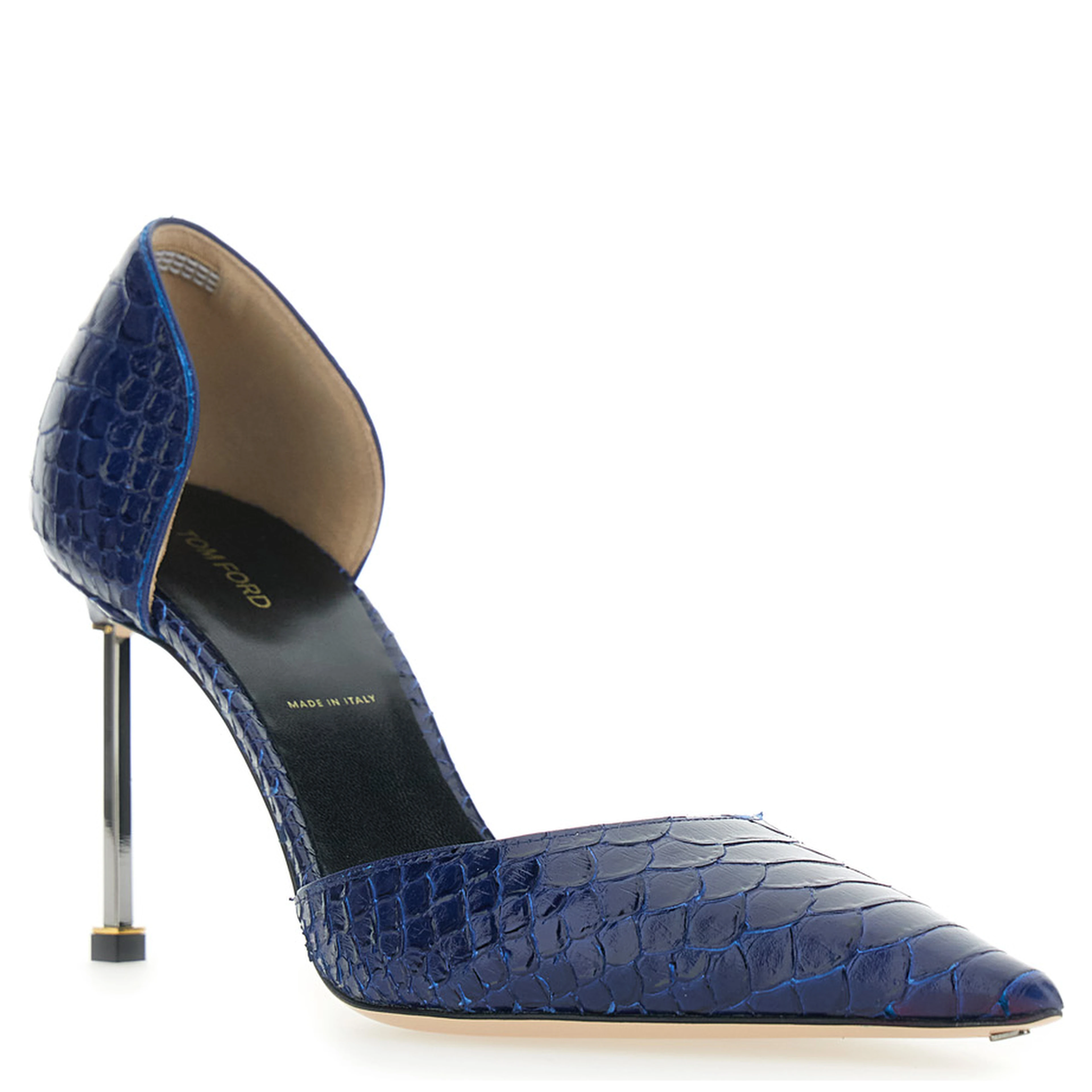 DOrsay Blue Pumps with Stiletto Heel and Crocodile-Embossed Effect in Leather for Women