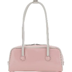 Baguette Pink Shoulder Bag with Logo Lettering on the Front in Leather for Women