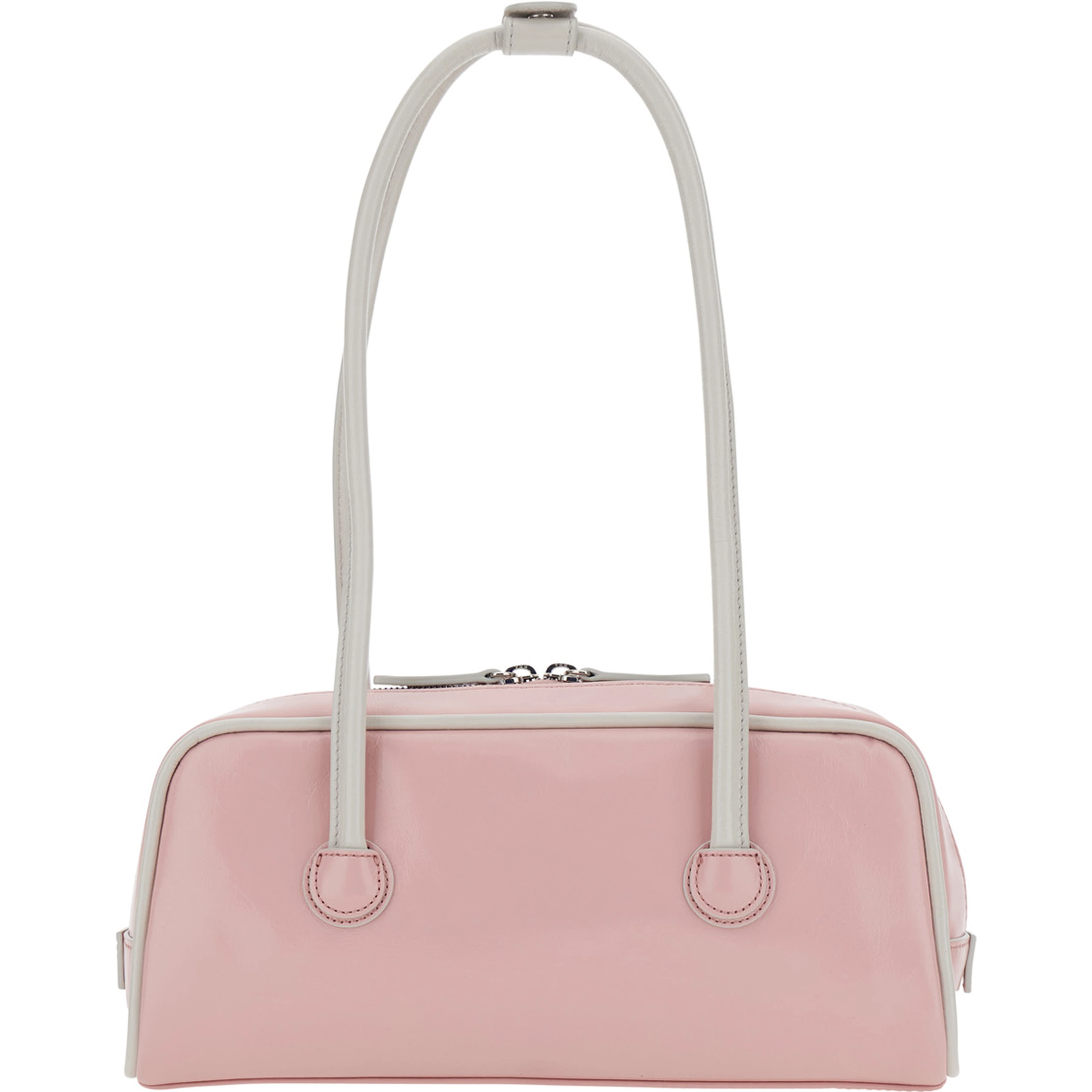 Baguette Pink Shoulder Bag with Logo Lettering on the Front in Leather for Women