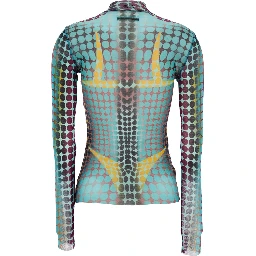 Multicolor High Neck Top with All-Over Print in Tech Fabric for Women