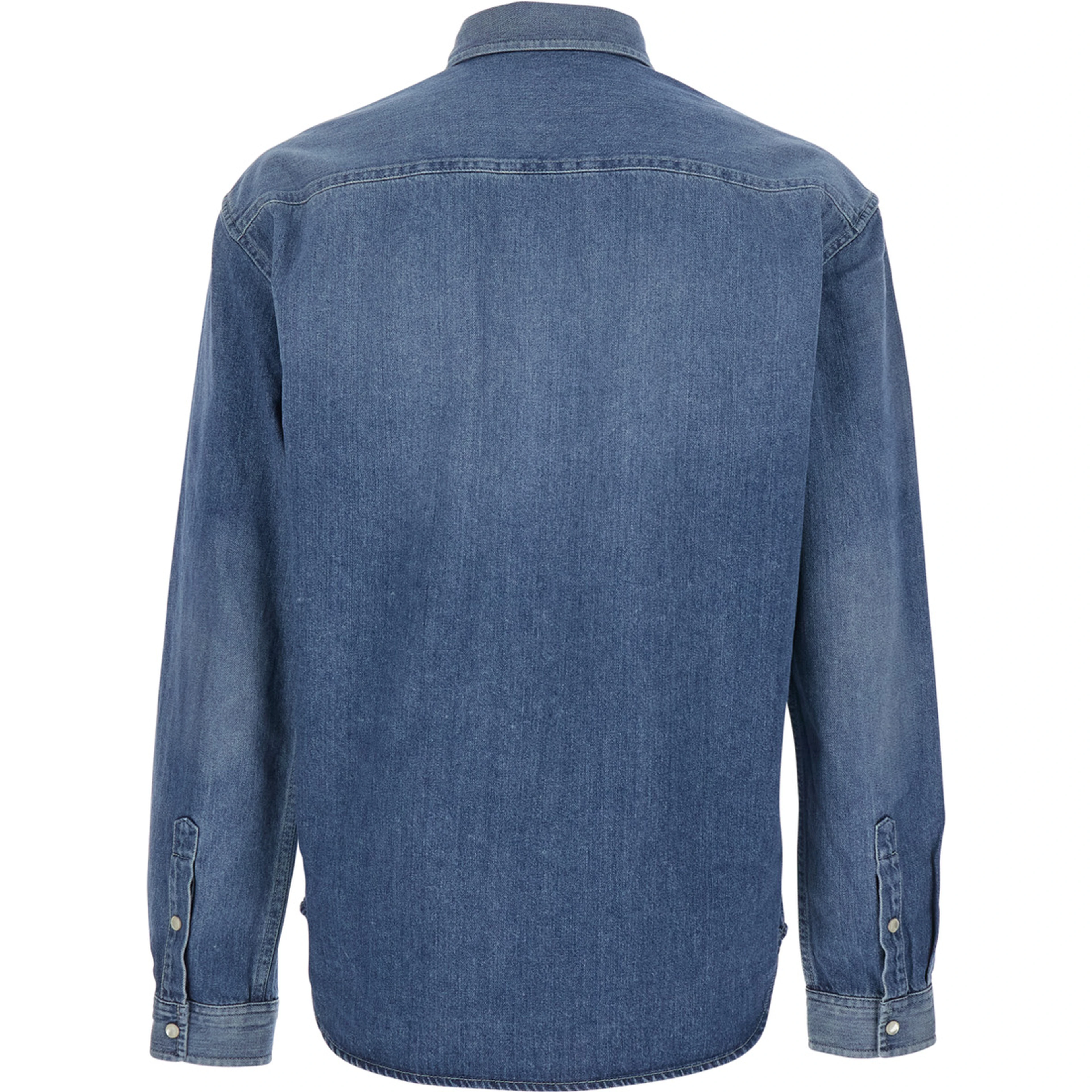 Blue Denim Long Sleeve Shirt with Front Logo for Men