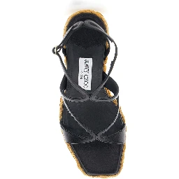 Ayla Black Wedges with Leather Ankle Strap and High Heel in Leather and Fabric Woman