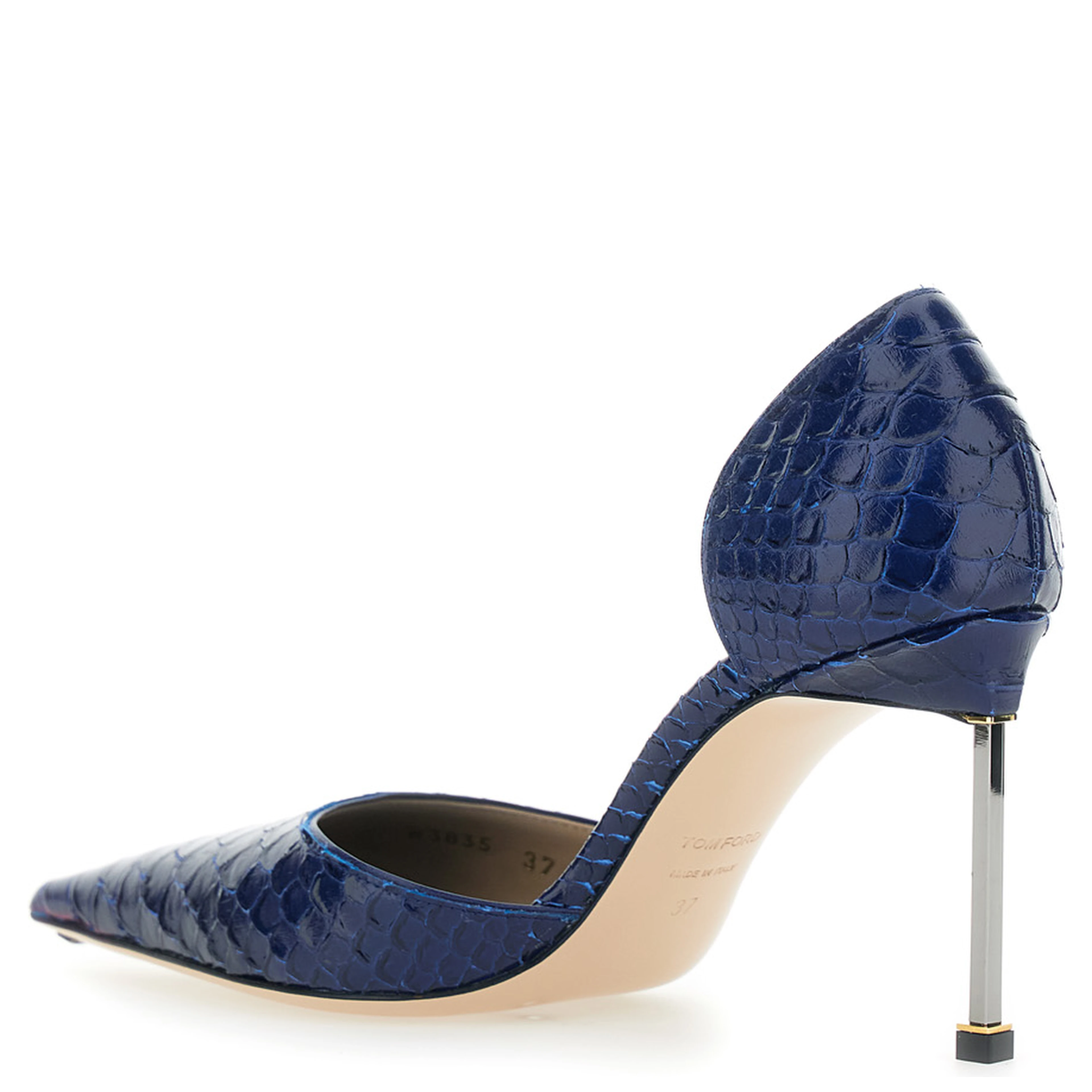 DOrsay Blue Pumps with Stiletto Heel and Crocodile-Embossed Effect in Leather for Women