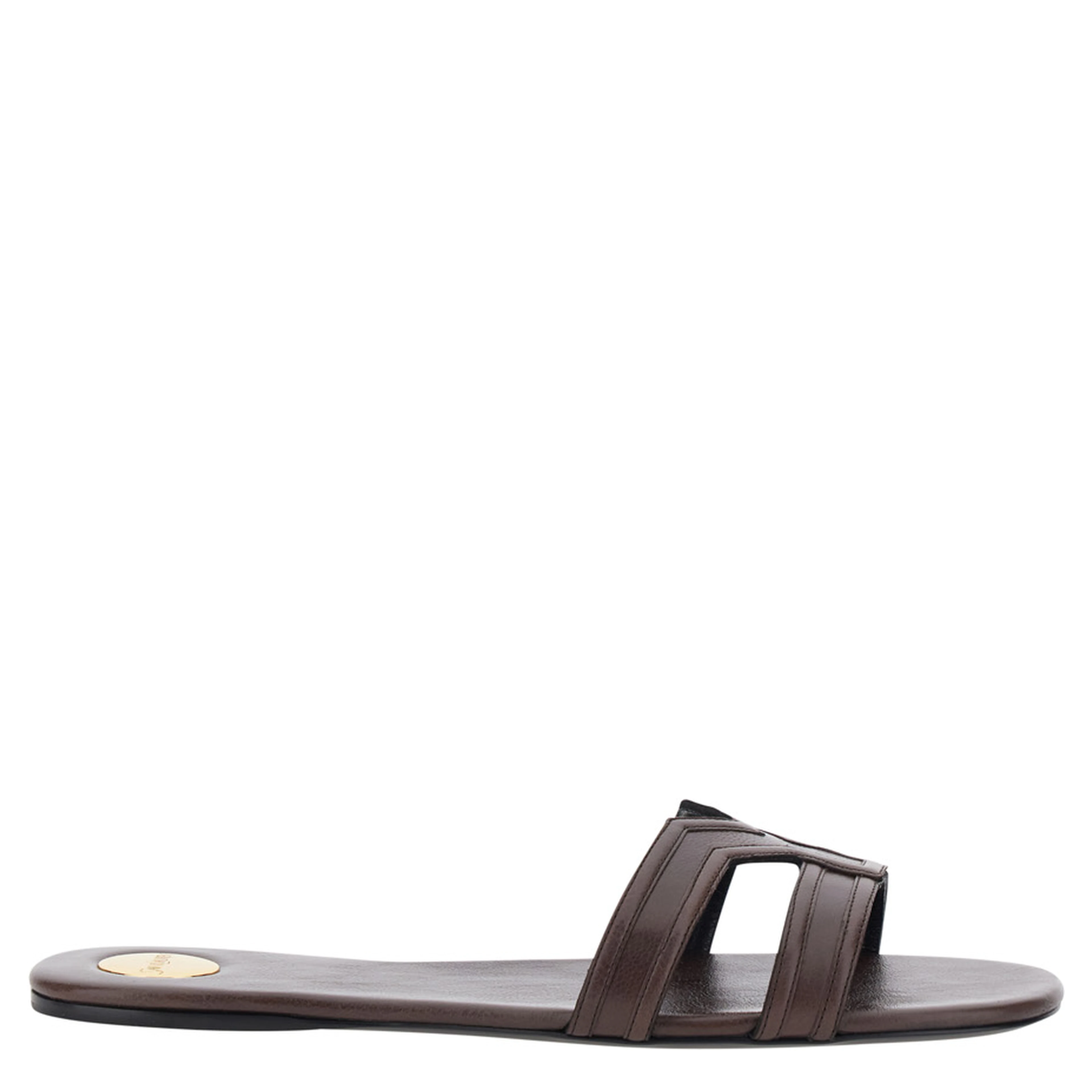 Brown MABROUKA Sandals with Rounded Toe and Thick Double Strap in Leather for Women