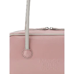 Baguette Pink Shoulder Bag with Logo Lettering on the Front in Leather for Women