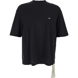 Black Crew neck T-shirt with logo on front and back in cotton for men