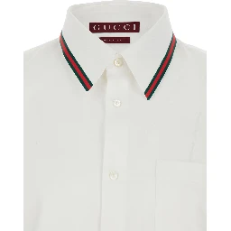 White Shirt with Web Collar in Cotton for Men