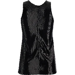 Black Top with Round Neck and All-Over Sequins Decoration in Tech Fabric for Women