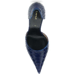 DOrsay Blue Pumps with Stiletto Heel and Crocodile-Embossed Effect in Leather for Women
