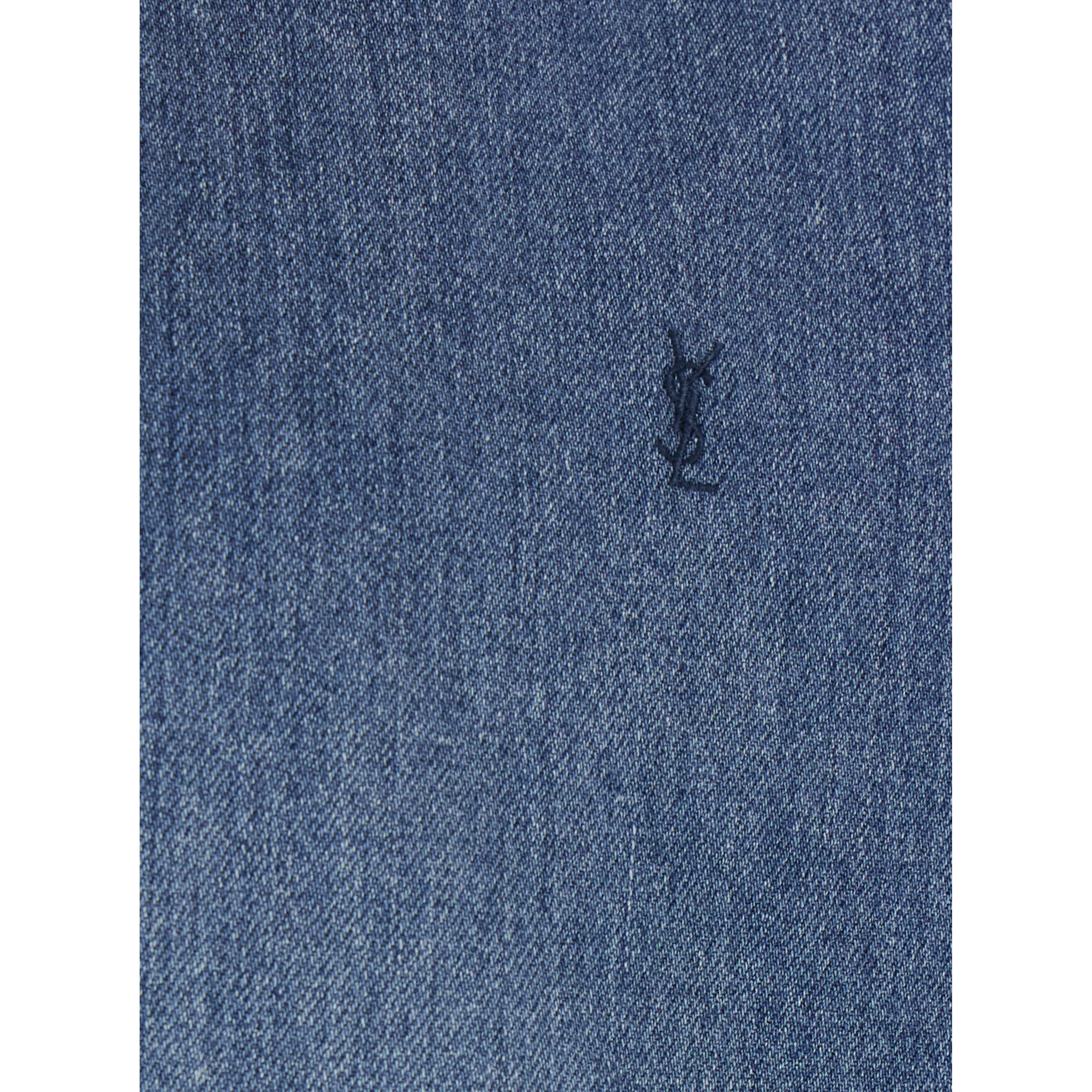 Blue Denim Long Sleeve Shirt with Front Logo for Men