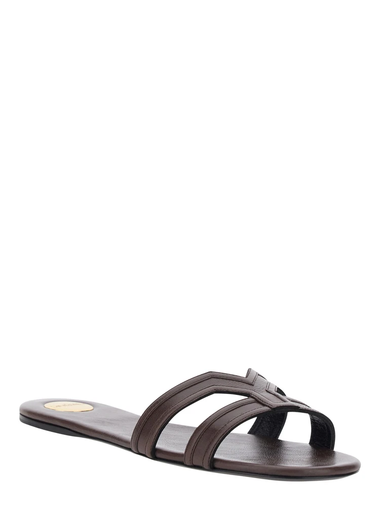 Brown MABROUKA Sandals with Rounded Toe and Thick Double Strap in Leather for Women alternative