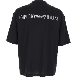 Black Crew neck T-shirt with logo on front and back in cotton for men