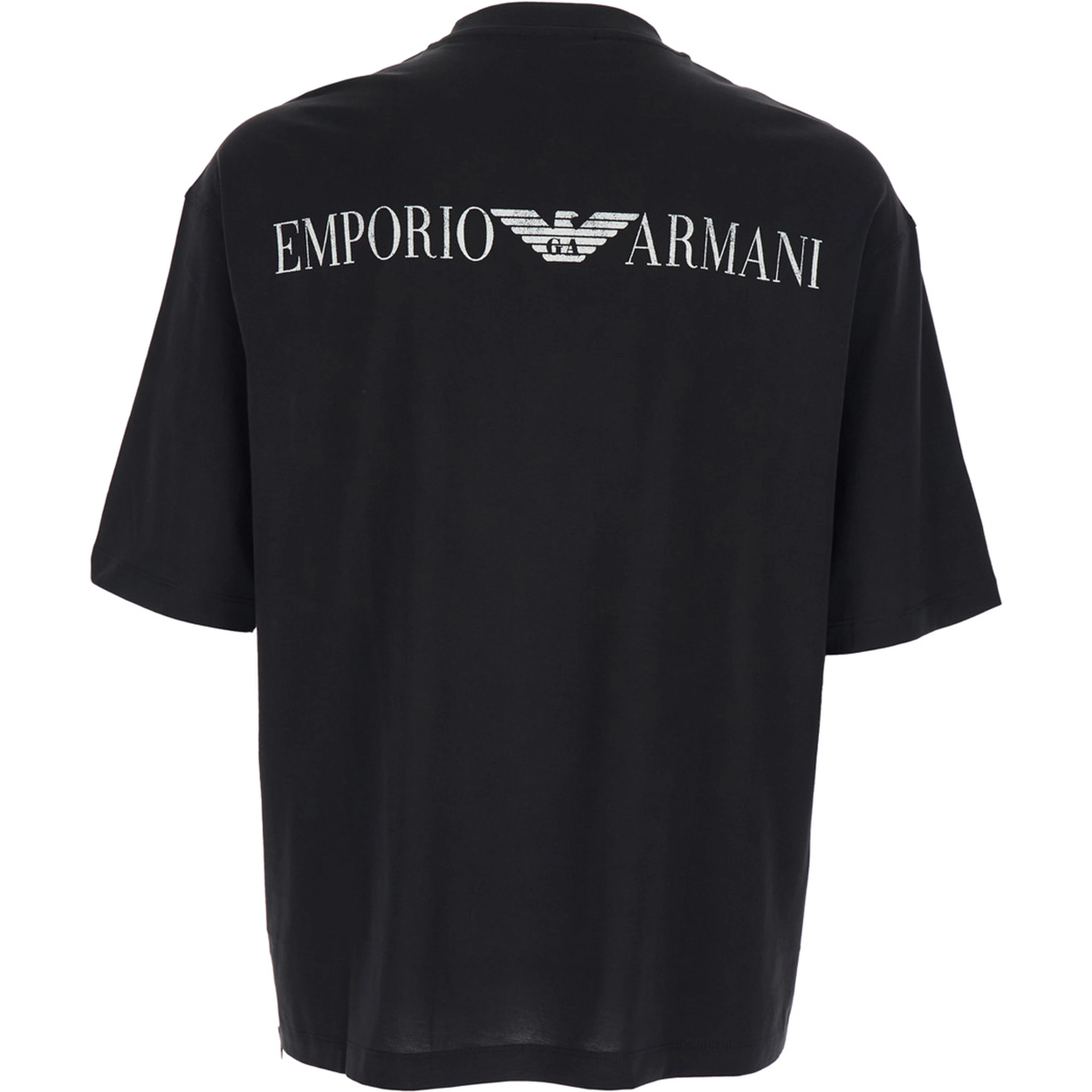Black Crew neck T-shirt with logo on front and back in cotton for men