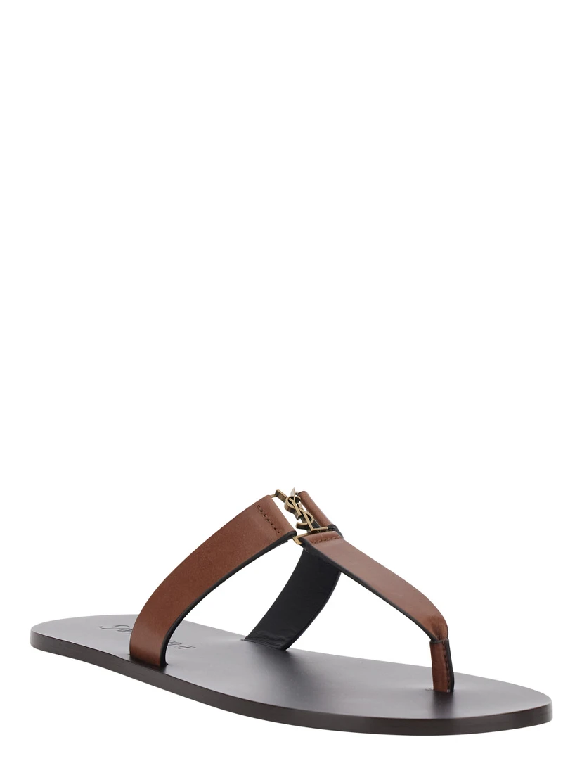Brown Sandals BABYLONE with Crossed Straps in Leather for Women