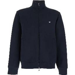 Blue High Neck Sweatshirt with Logo Embroidery on the Front and Zip Closure on the Front in Cotton Blend for Men