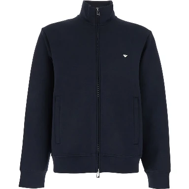 Blue High Neck Sweatshirt with Logo Embroidery on the Front and Zip Closure on the Front in Cotton Blend for Men