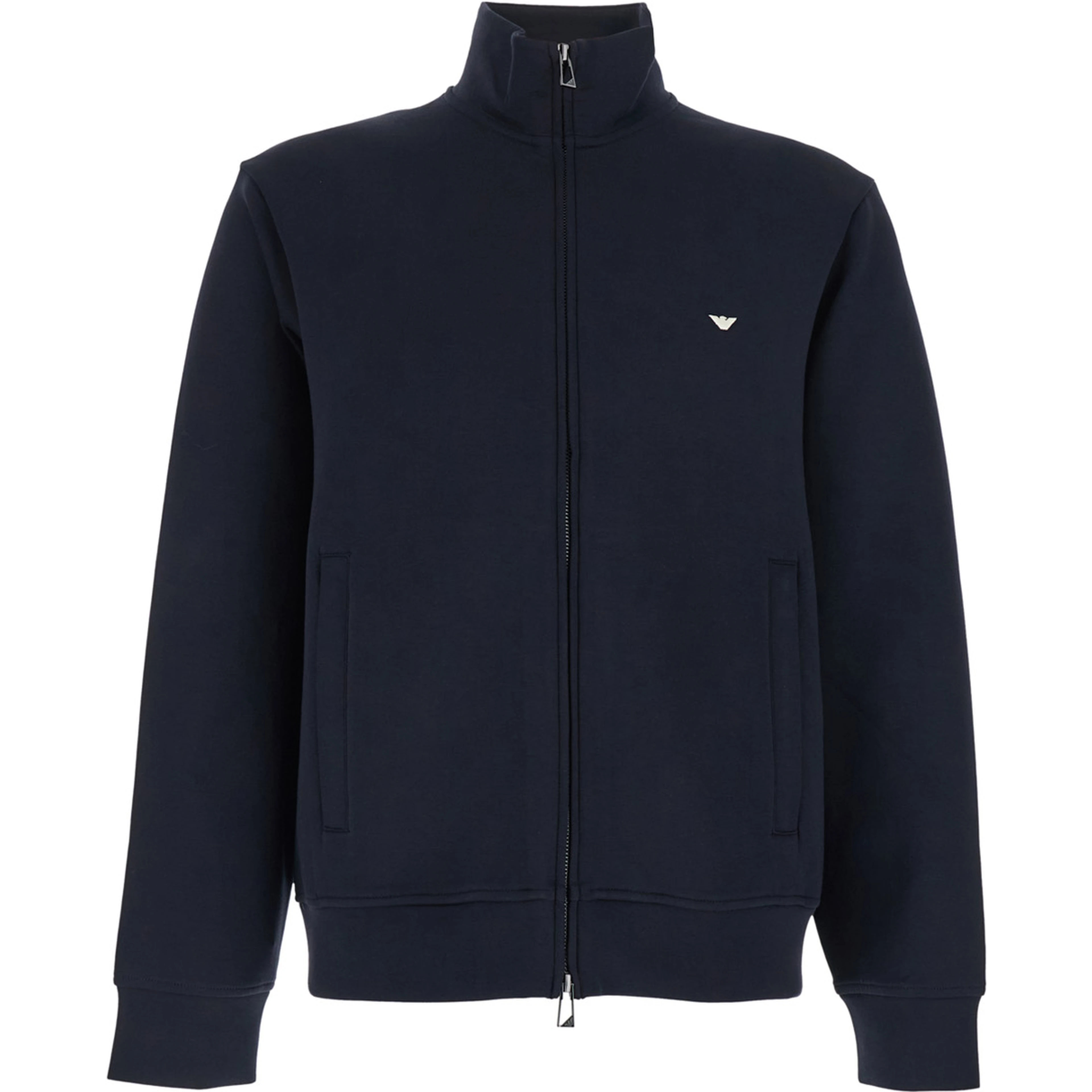 Blue High Neck Sweatshirt with Logo Embroidery on the Front and Zip Closure on the Front in Cotton Blend for Men