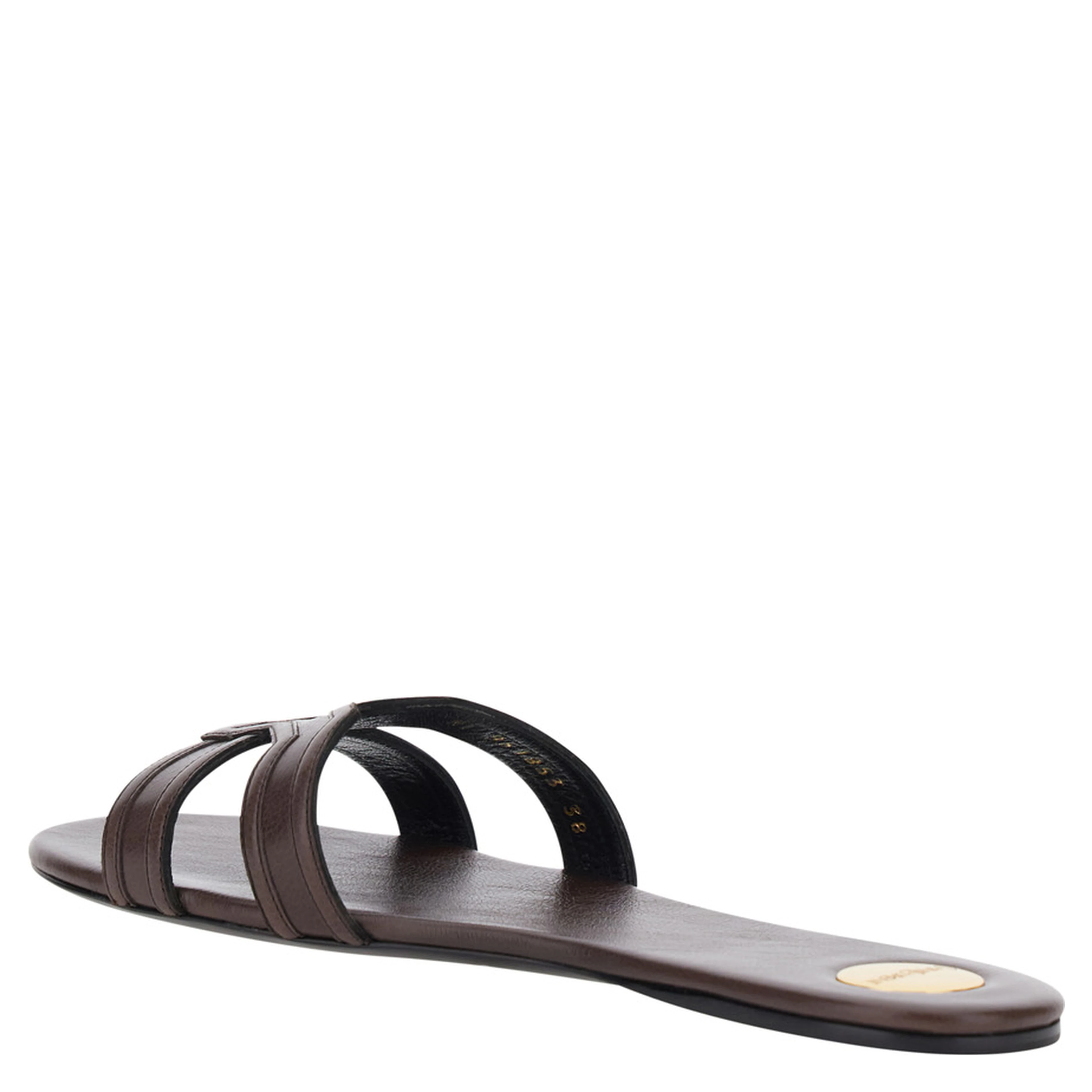 Brown MABROUKA Sandals with Rounded Toe and Thick Double Strap in Leather for Women