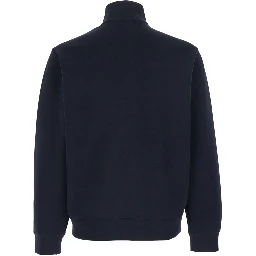Blue High Neck Sweatshirt with Logo Embroidery on the Front and Zip Closure on the Front in Cotton Blend for Men
