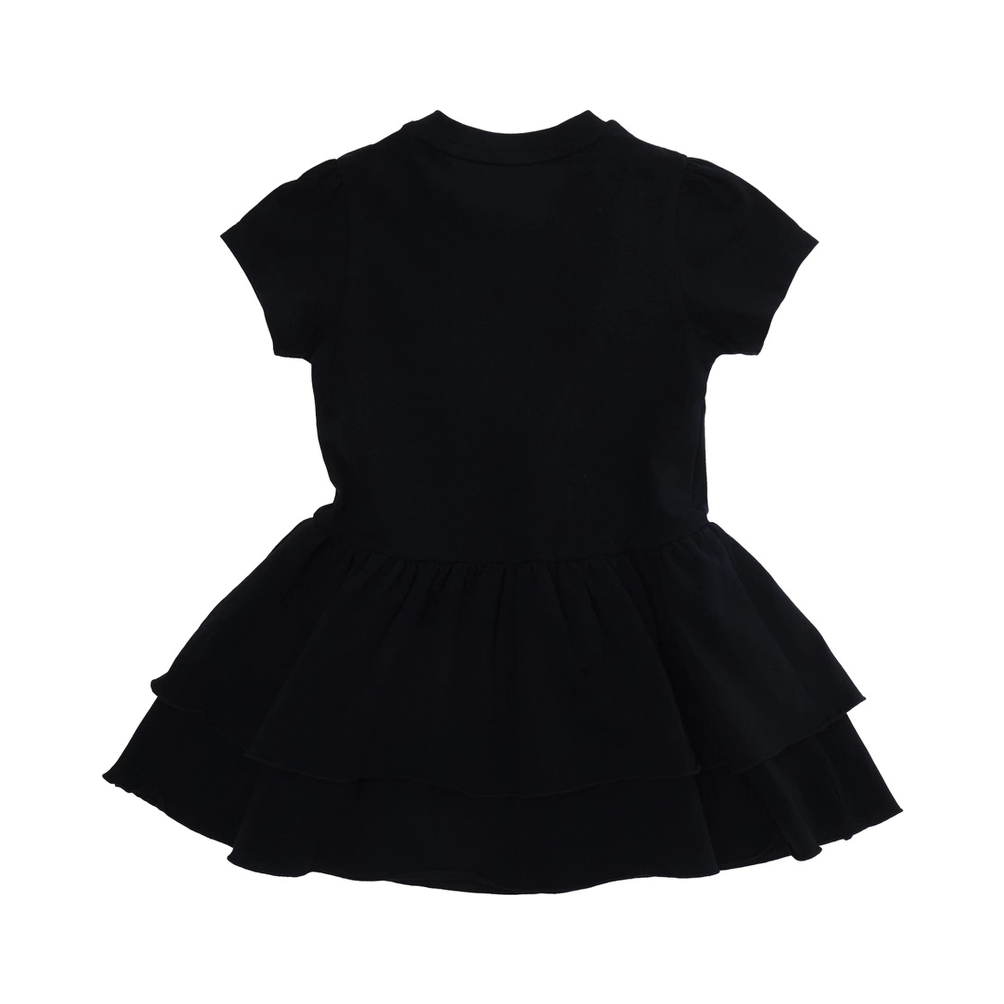 Crew Neck Dress with Logo Patch on the Front and Wide Skirt in Baby Blue Stretch Cotton
