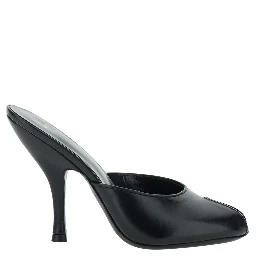 Date black Heeled Sandals with cut-out toe in leather for women