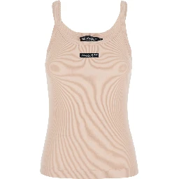 Pink Sleeveless Top with Round Neck and Logo Patch on the Front in Cotton for Women