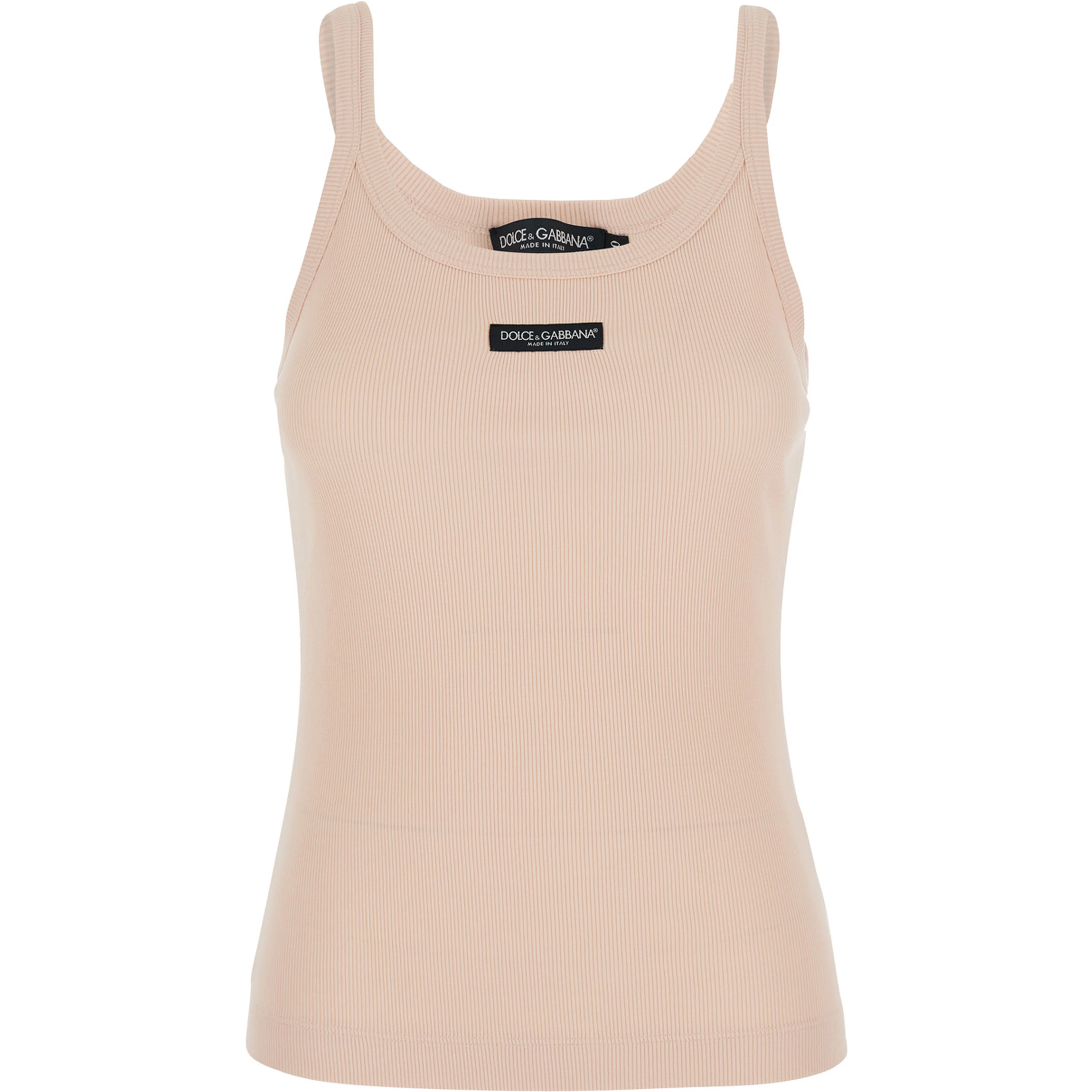 Pink Sleeveless Top with Round Neck and Logo Patch on the Front in Cotton for Women
