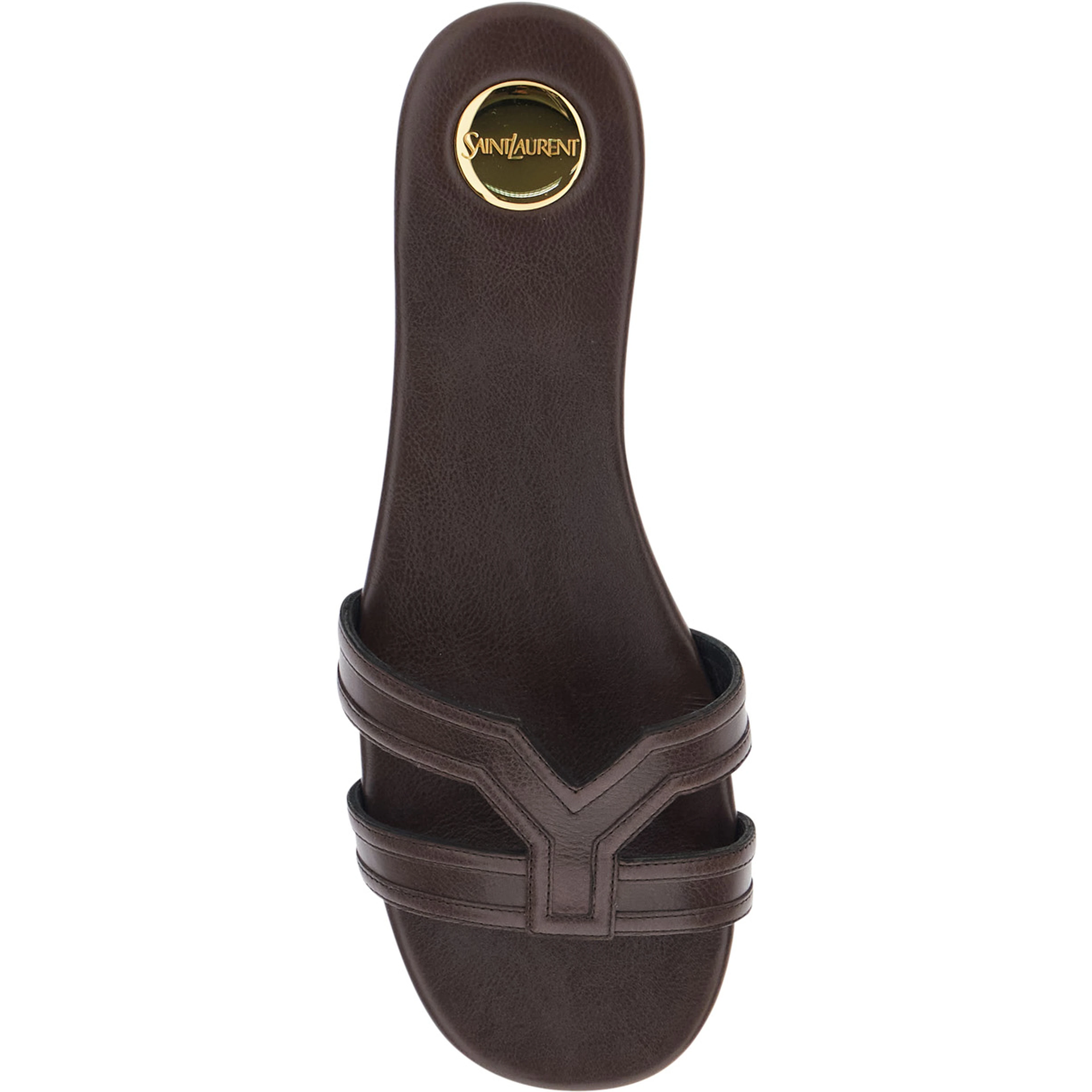 Brown MABROUKA Sandals with Rounded Toe and Thick Double Strap in Leather for Women
