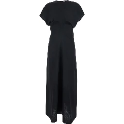 Black Dress Long Crew Neck and Zip Closure in Wool for Woman