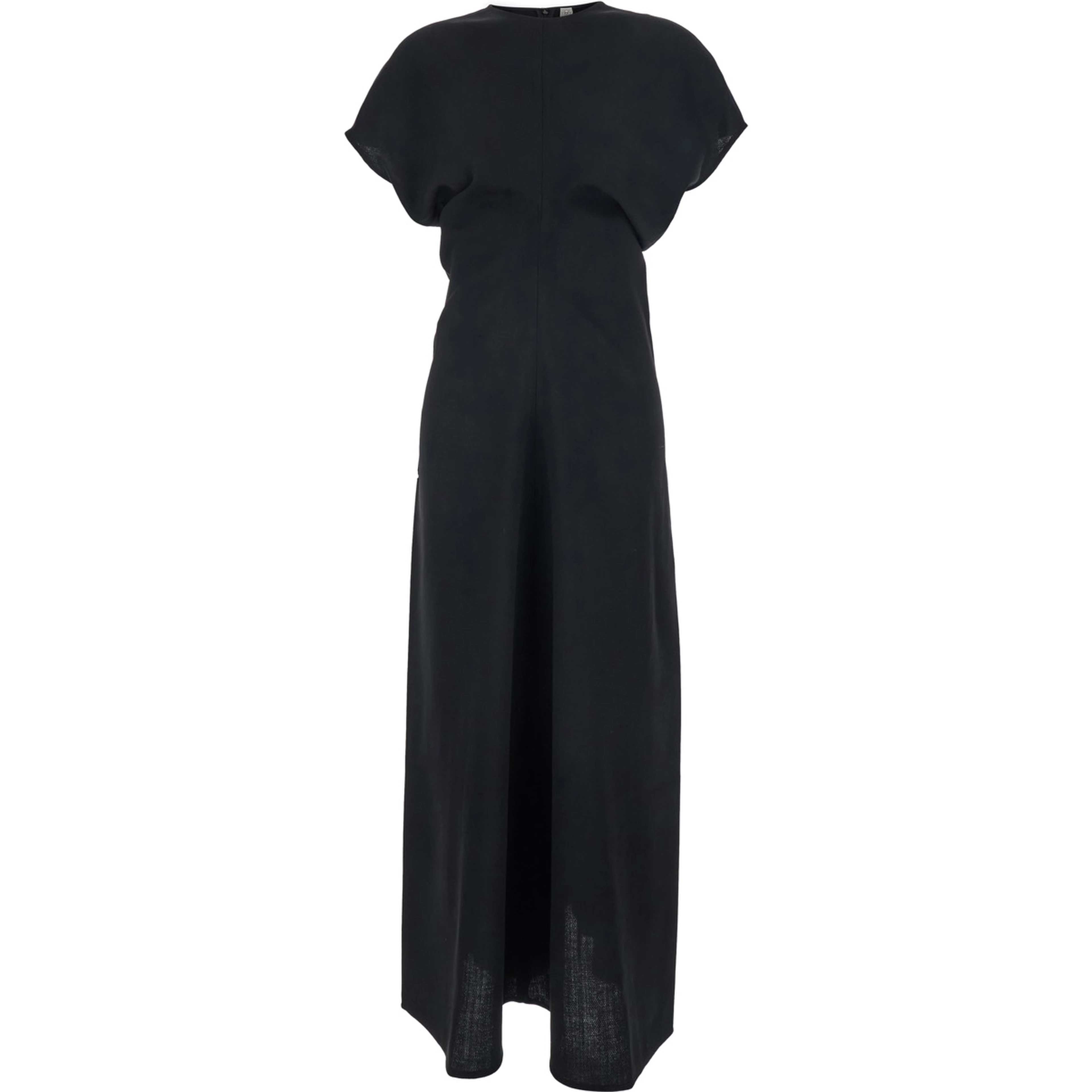 Black Dress Long Crew Neck and Zip Closure in Wool for Woman