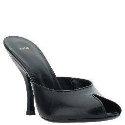 Date black Heeled Sandals with cut-out toe in leather for women