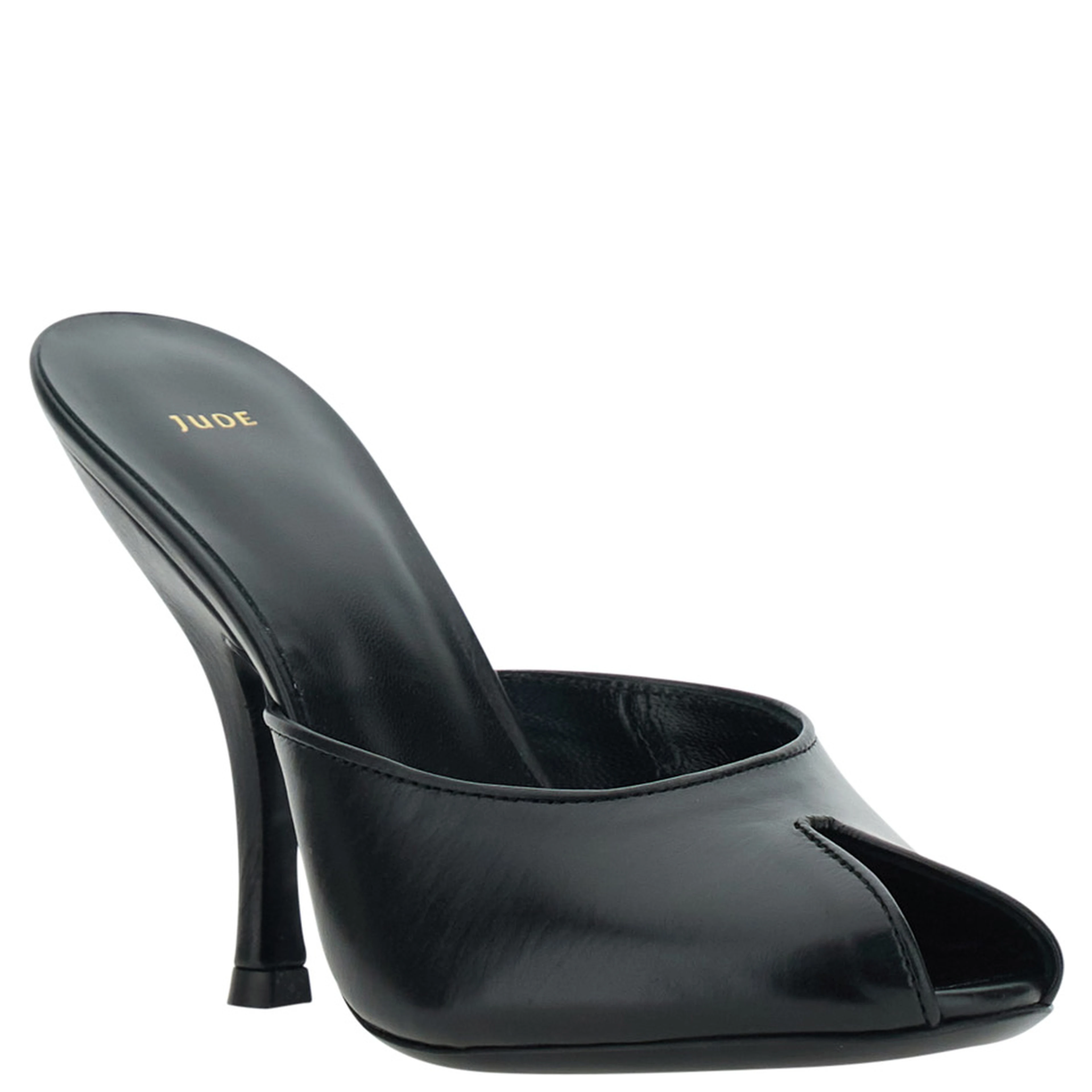 Date black Heeled Sandals with cut-out toe in leather for women