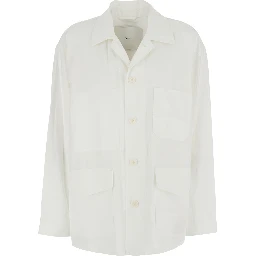 White Jacket with Wide Collar and Three Patch Pockets on the Front in Cotton Blend for Women