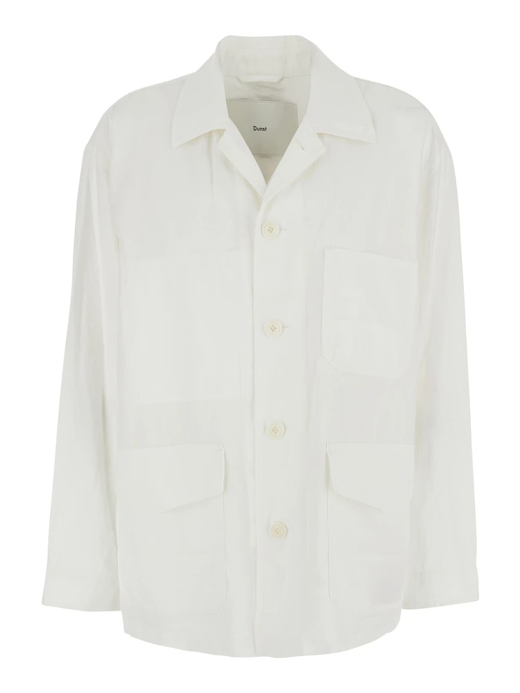 White Jacket with Wide Collar and Three Patch Pockets on the Front in Cotton Blend for Women