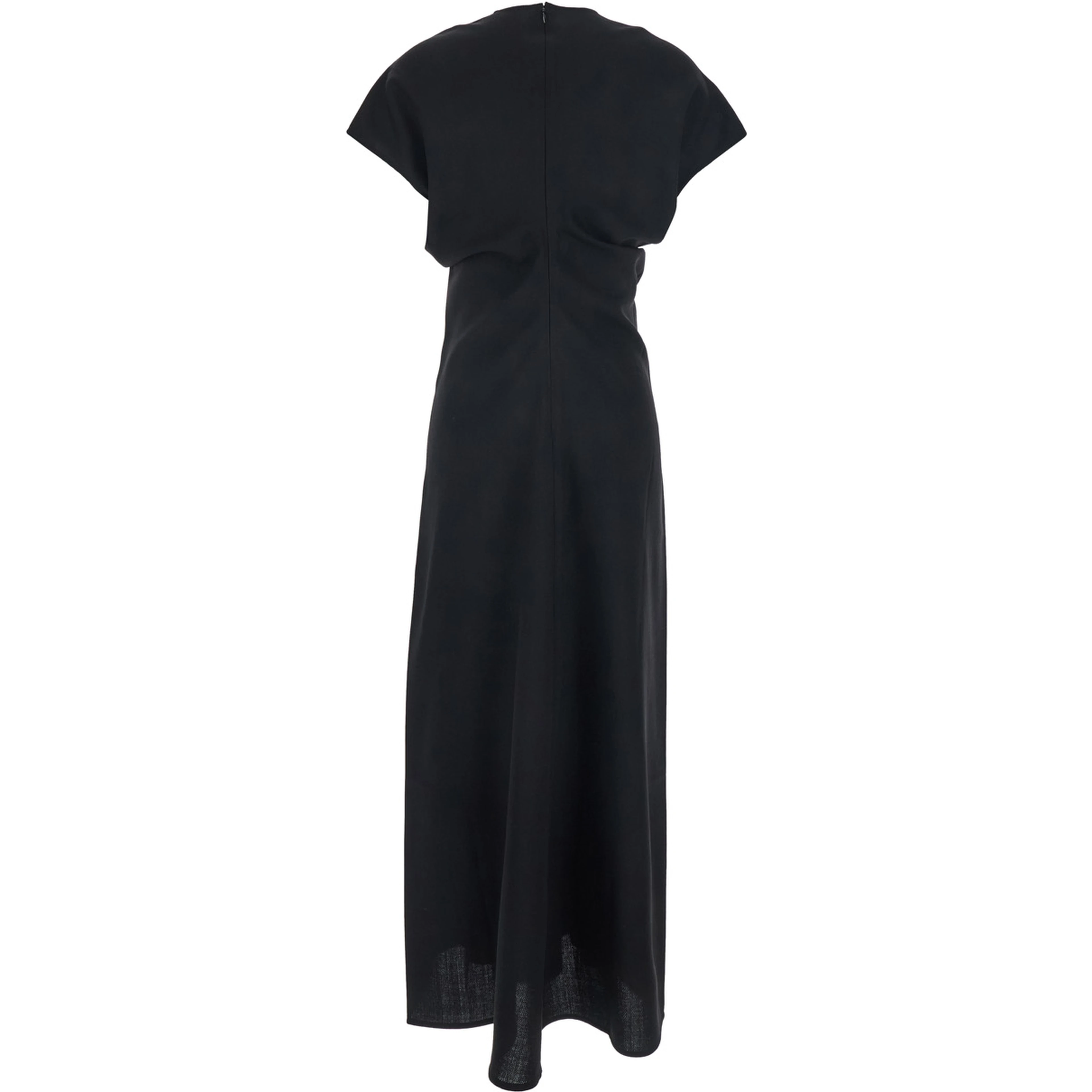 Black Dress Long Crew Neck and Zip Closure in Wool for Woman