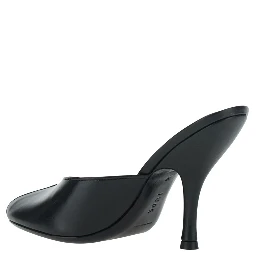 Date black Heeled Sandals with cut-out toe in leather for women