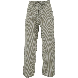 Green Pants with All-Over Striped Motif in Cotton Men