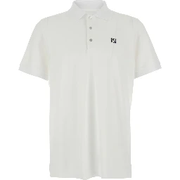White Polo Shirt with Classic Collar and Logo on the Front in Cotton for Men