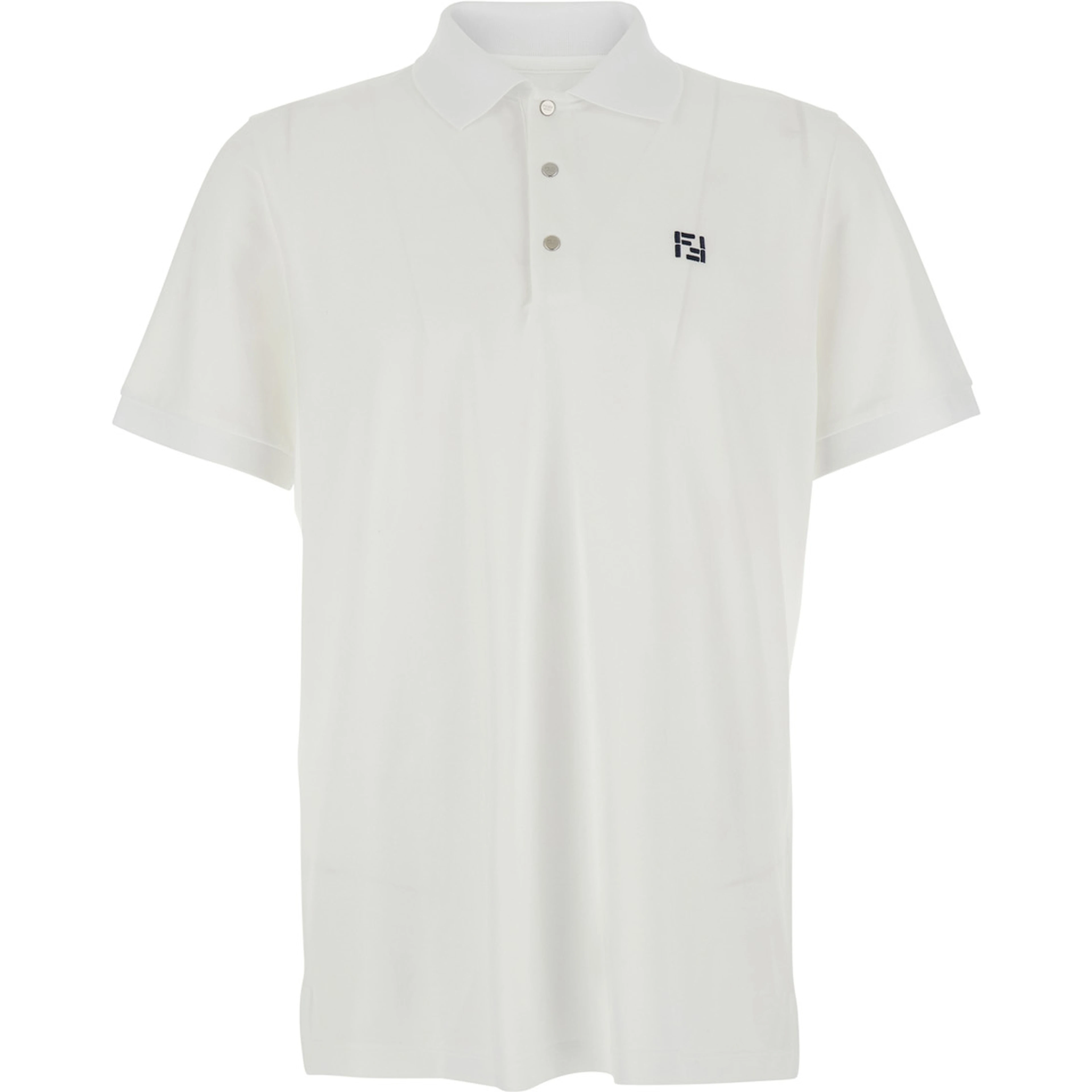 White Polo Shirt with Classic Collar and Logo on the Front in Cotton for Men