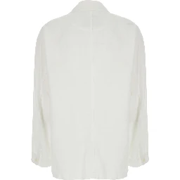 White Jacket with Wide Collar and Three Patch Pockets on the Front in Cotton Blend for Women